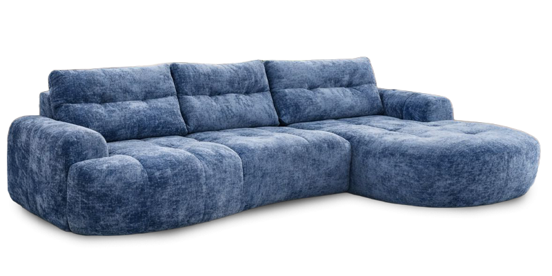 Composizione con terminale 3 posti e chaise longue maxi (con 3 schienali basculanti), in tessuto tecnico antimacchia.