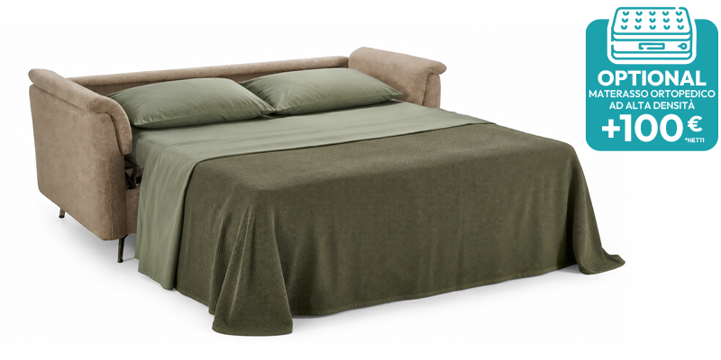 Divano 3 posti con letto (materasso con aloe 140x190x16 cm), in tessuto antimacchia.