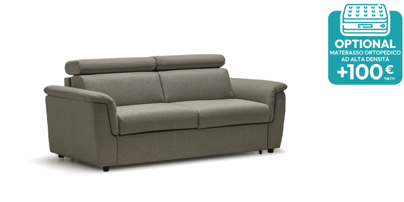 Divano 3 posti con letto (materasso con aloe 140x190x16 cm), in tessuto antimacchia.